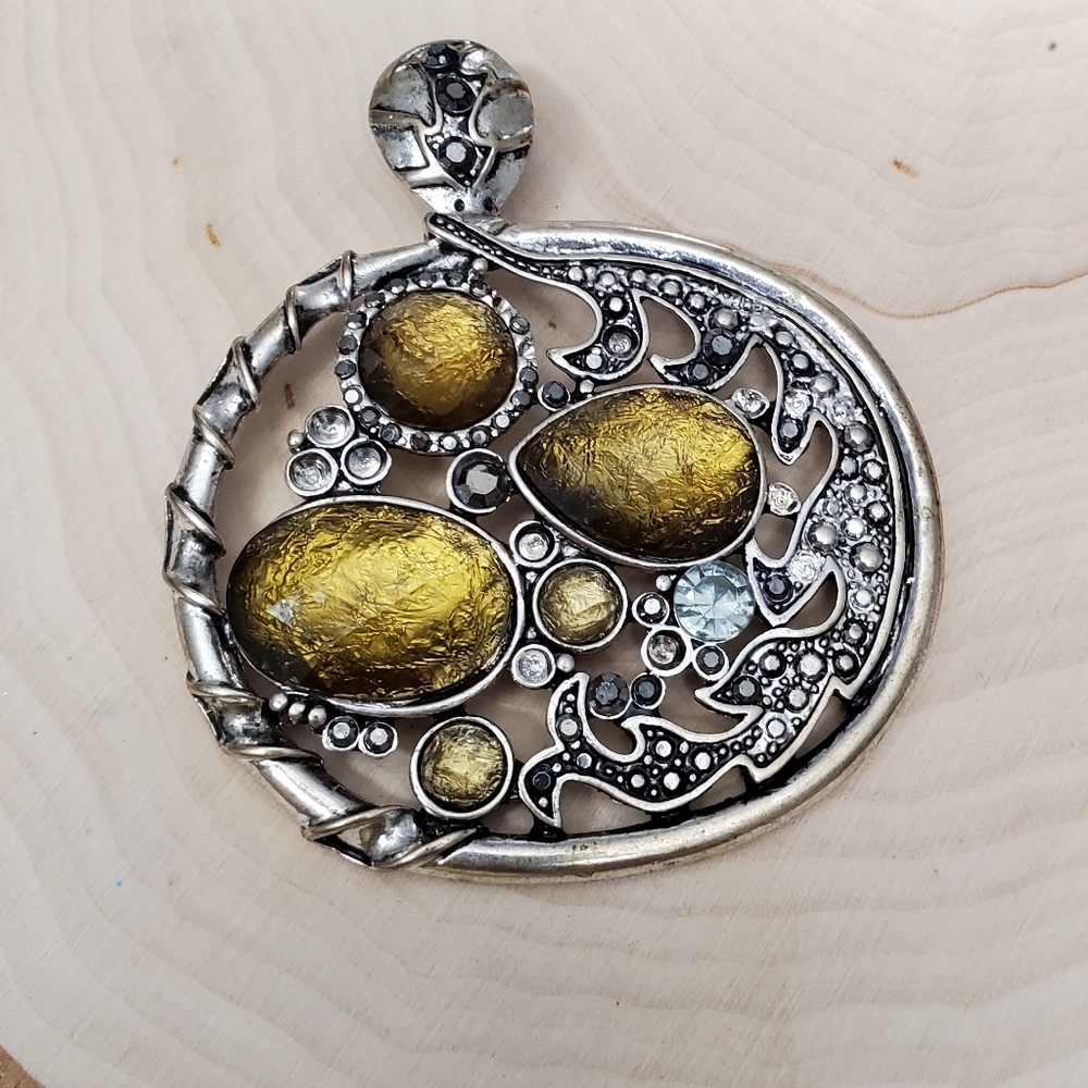 Vintage Silver-Tone Abstract Pendant with Gold Accents / As Is